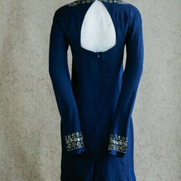 COPY -  Temperley London Navy Blue Embellished Fitted Knee Lenght Cocktail Dres… - Picture 9 of 10